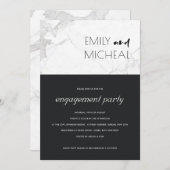 アーバン白黒大理石婚約パーティ招待状 サンキューカード (正面/裏面)