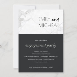 アーバン白黒大理石婚約パーティ招待状 サンキューカード