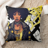 アーバン美しいロックNロールグラフィッティイエローブラック クッション (ブランケット)