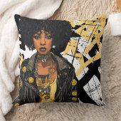 アーバン美しいロックNロールグラフィッティイエローブラック クッション (ブランケット)