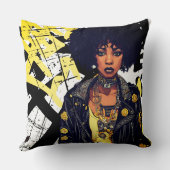 アーバン美しいロックNロールグラフィッティイエローブラック クッション (裏面)