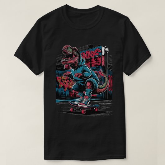 アーバン通りグラフィティスケートボード恐竜 Tシャツ (デザイン正面)