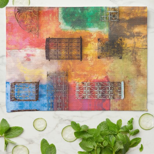 アーバン鉄の仕事絵を描、壁、シックな崩壊キッチン キッチンタオル (折り畳み)