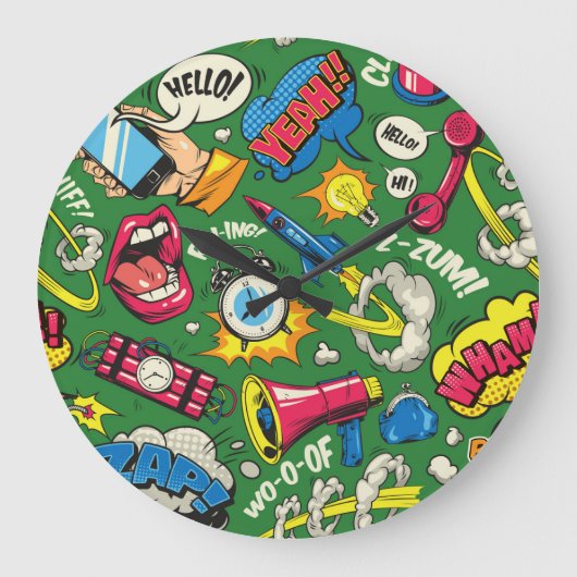 アーバン鮮やかレトロアポップ・アートのート ラージ壁時計 (正面)