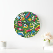 アーバン鮮やかレトロアポップ・アートのート ラージ壁時計 (ホーム)