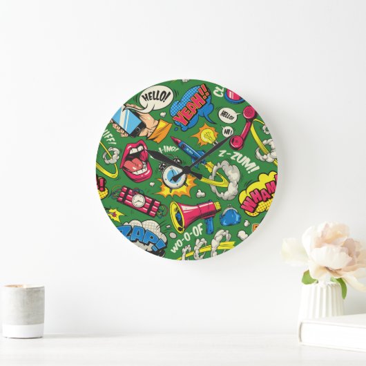 アーバン鮮やかレトロアポップ・アートのート ラージ壁時計 (ホーム)