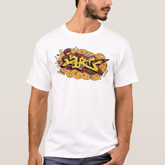 アーバン イエロー オレンジ グラフィティ 手書き Tシャツ (正面)