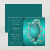 アーバン ティール ファンタジー ドラゴン 誕生日パーティー招待状 招待状 (正面/裏面)