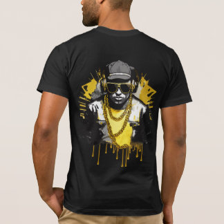 アーバン ヒップホップ ゴールド ストリートスタイル ポートレート Tシャツ