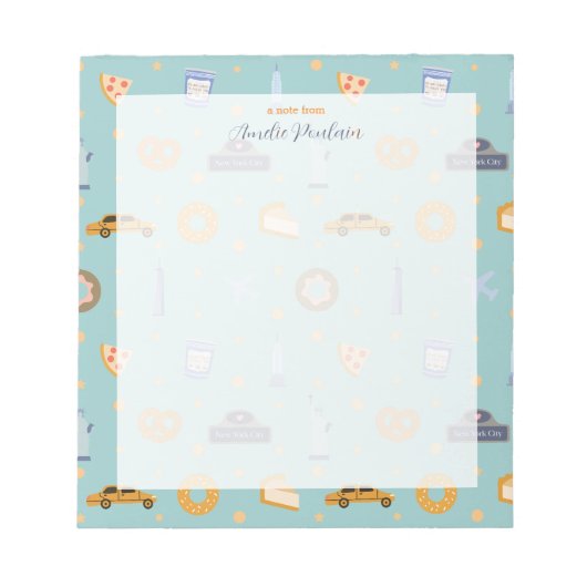 アーバンNYCパターンターコイズグリーン名 ノートパッド (正面)