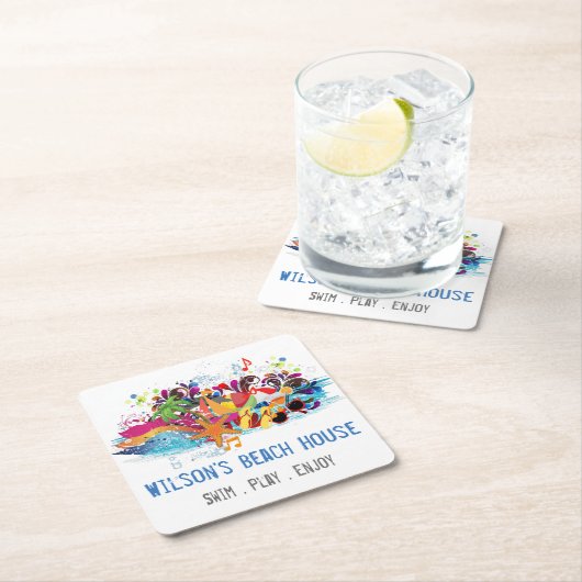 アーパーソナライズされたトポップ・アートのレトロサマービーチコースター スクエアペーパーコースター (インサイチュ)