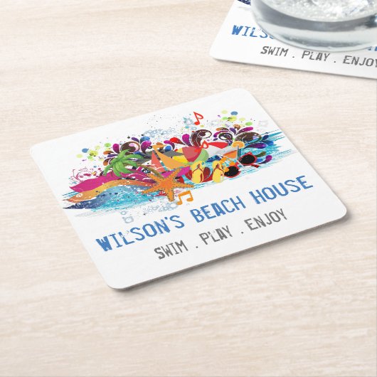アーパーソナライズされたトポップ・アートのレトロサマービーチコースター スクエアペーパーコースター (アングル)
