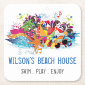 アーパーソナライズされたトポップ・アートのレトロサマービーチコースター スクエアペーパーコースター (正面)