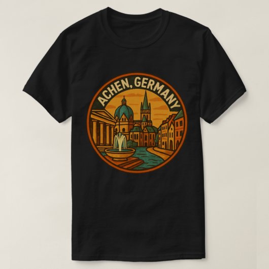 アーヘン ドイツ シティスケープ アート Tシャツ (デザイン正面)