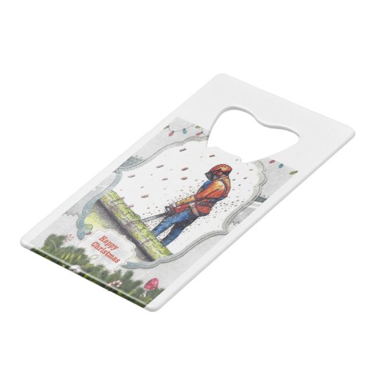 アーボリストのチェーンソーの木の外科医ギフトクリスマス クレジットカード栓抜き (正面アングル)