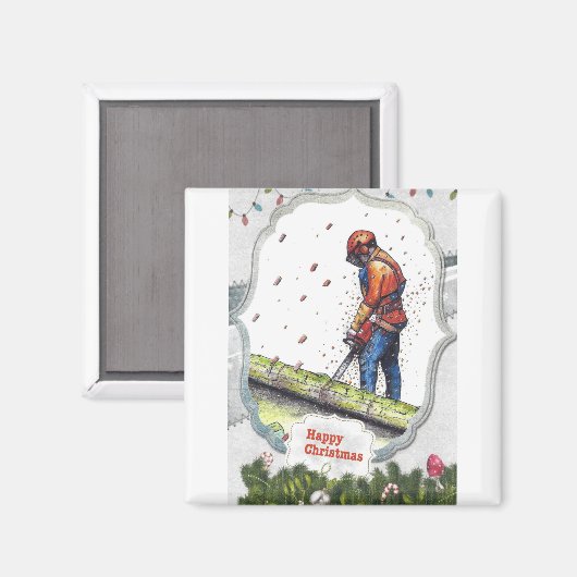 アーボリストのチェーンソーの木の外科医ギフトクリスマス マグネット (正面/裏面)