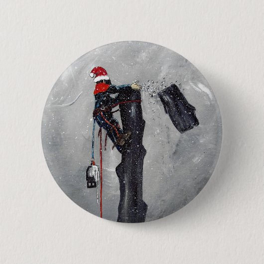 アーボリストの木の外科医のクリスマスカード 缶バッジ (正面)