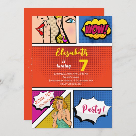 アーポップ・アートのトガール漫画誕生日 招待状 (正面/裏面)