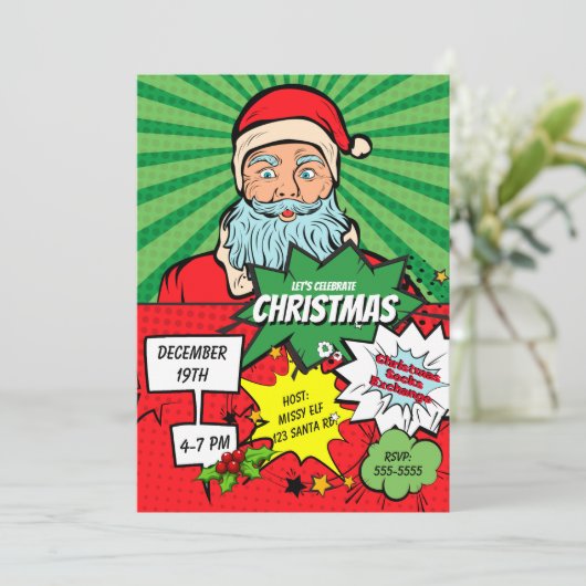 アーポップ・アートのトクリスマスサンタパーティー漫画招待状 招待状 (スタンド正面)