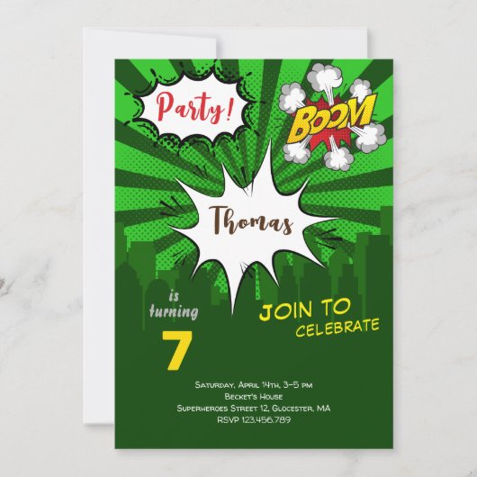 アーポップ・アートのトグリーン漫画誕生日 招待状 (正面)