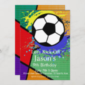 アーポップ・アートのトサッカー誕生日、サッカー、フットボール 招待状 (正面/裏面)