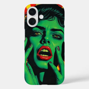 アーポップ・アートのトスタイルグリーン女性。 iPhone 16ケース