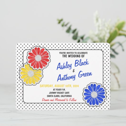 アーポップ・アートのトデイジー水玉模様カジュアル結婚式招待状 招待状 (スタンド正面)