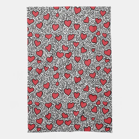 アーポップ・アートのトハートパターン キッチンタオル (縦)
