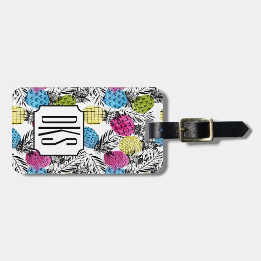 アーポップ・アートのトパイナップル&パーム葉|モノグラム ラゲッジタグ (正面横)