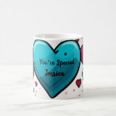 アーポップ・アートのトブルー赤いハートオールオーバープリントソックス コーヒーマグカップ (中央)