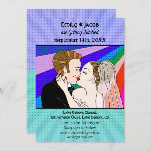 アーポップ・アートのトレトロカップル結婚式の招待 招待状 (正面/裏面)