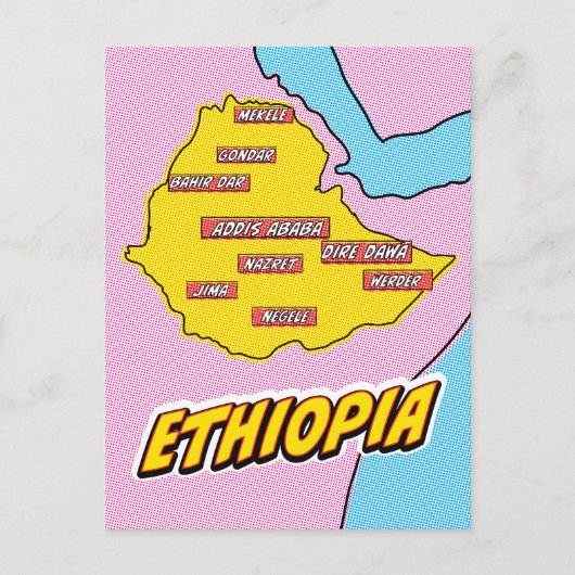 アーポップ・アートのト図解入りの、写真付きのエチオピアの地図 ポストカード (正面)