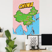 アーポップ・アートのト図解入りの、写真付きの中国地図 ポスター (ホームオフィス)