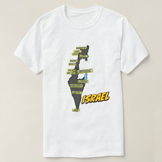 アーポップ・アートのト図解入りの、写真付きの・イスラエルの地図 Tシャツ (デザイン正面)