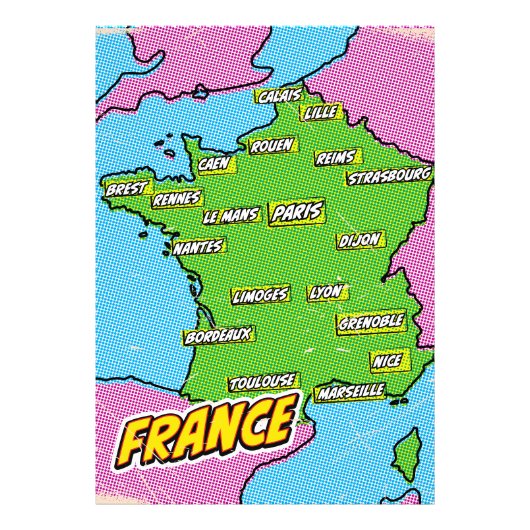 アーポップ・アートのト図解入りの、写真付きの・フランスの地図 フォトプリント            (正面)