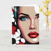 アーポップ・アートのト愛漫画ブックウーマン顔 カード (黄色い花)