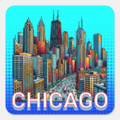 アーポップ・アートのト漫画ブックアートシカゴ・イリノイ・スカイライン スクエアシール (正面)