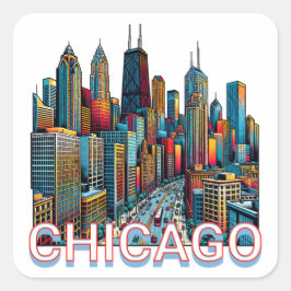アーポップ・アートのト漫画ブックアートシカゴ・イリノイ・スカイライン スクエアシール