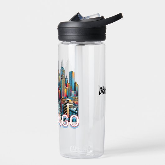 アーポップ・アートのト漫画ブックシカゴスカイラインパーソナライズされた ウォーターボトル (左面)