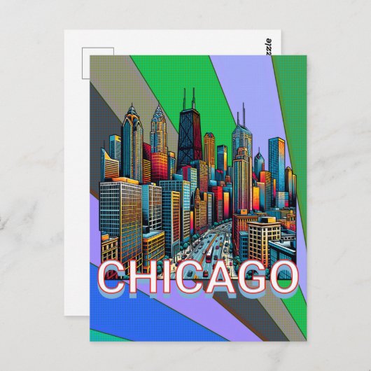 アーポップ・アートのト漫画ブックスタイルシカゴイリノイズキープサケ ポストカード (正面/裏面)