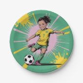 アーポップ・アートのト漫画女子サッカー誕生日パーティー ペーパープレート (正面)