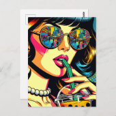 アーポップ・アートのト漫画本女ボバかわいらしを飲む ポストカード (正面/裏面)