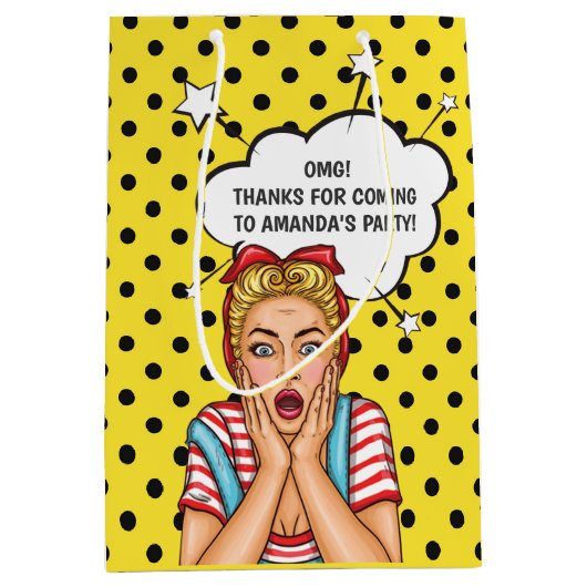 アーポップ・アートのト漫画誕生会 ミディアムペーパーバッグ (正面)