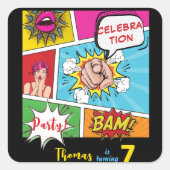 アーポップ・アートのト漫画誕生日 スクエアシール (正面)