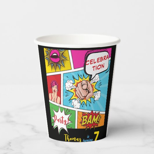 アーポップ・アートのト漫画誕生日 紙コップ (裏面)