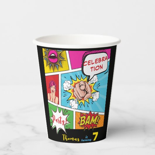 アーポップ・アートのト漫画誕生日 紙コップ (正面)