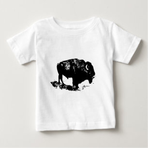 アーポップ・アートのト白黒バッファローバイソンシルエット ベビーTシャツ