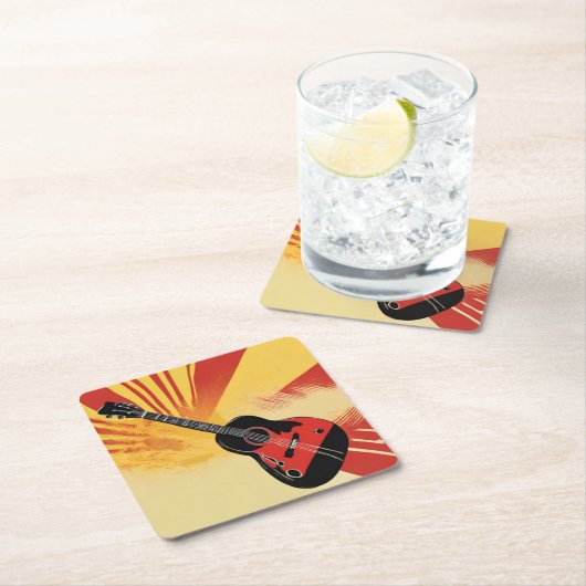 アーポップ・アートのト絵を描ギターイラストレーションヴィンテージレトロ スクエアペーパーコースター (インサイチュ)