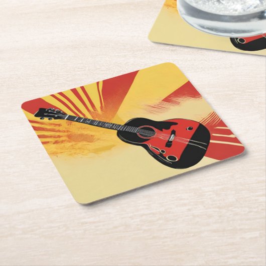 アーポップ・アートのト絵を描ギターイラストレーションヴィンテージレトロ スクエアペーパーコースター (アングル)