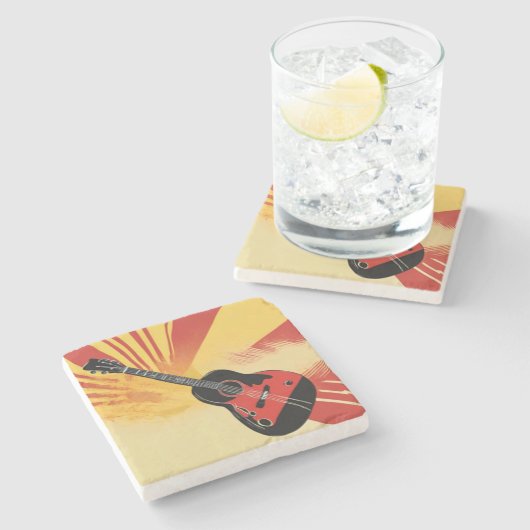 アーポップ・アートのト絵を描ギターイラストレーションヴィンテージレトロ ストーンコースター (横)